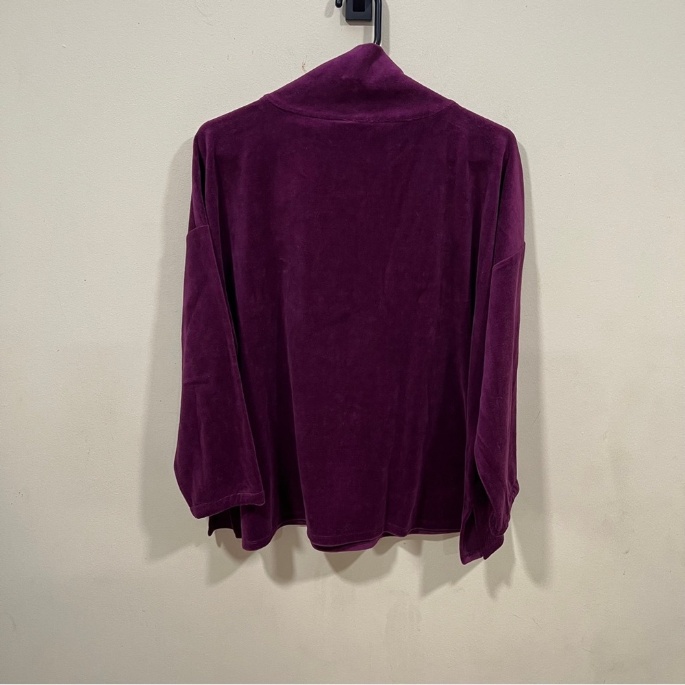 EUC Eileen Fisher Funnel Neck Box Top Purple Velour Velvet Long Sleeve L - Picture 4 of 7
